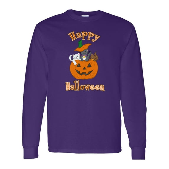 Inktastic Happy Halloween Kittens in Pumpkin Long Sleeve T-Shirt
