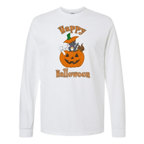 Inktastic Happy Halloween Kittens in Pumpkin Long Sleeve T-Shirt