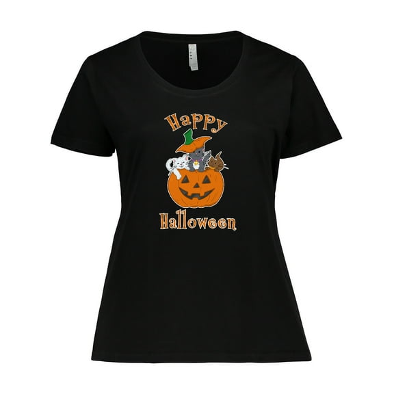 Inktastic Happy Halloween Kittens in Pumpkin Women's Plus Size T-Shirt
