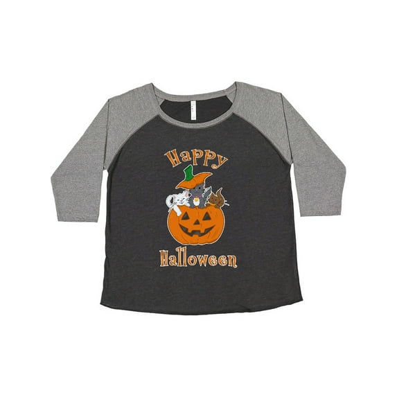 Inktastic Happy Halloween Kittens in Pumpkin Women's Plus Size T-Shirt