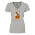 thumbnail image 1 of Inktastic Happy Halloween Kittens in Pumpkin Women's V-Neck T-Shirt, 1 of 5