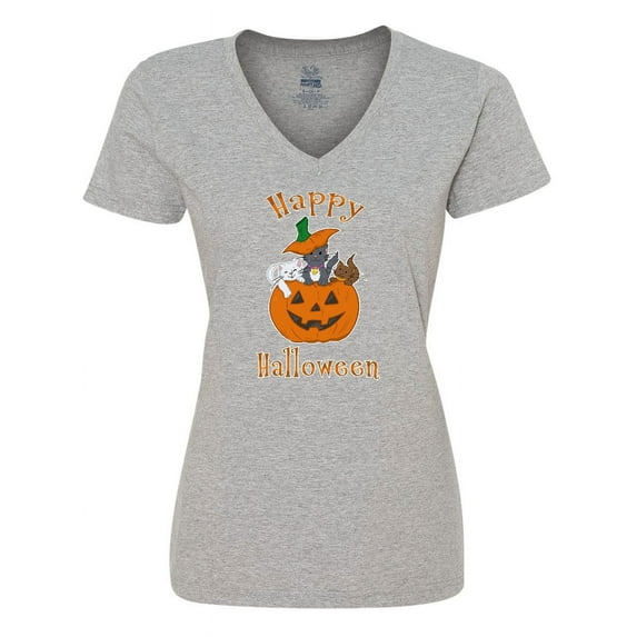Inktastic Happy Halloween Kittens in Pumpkin Women's V-Neck T-Shirt