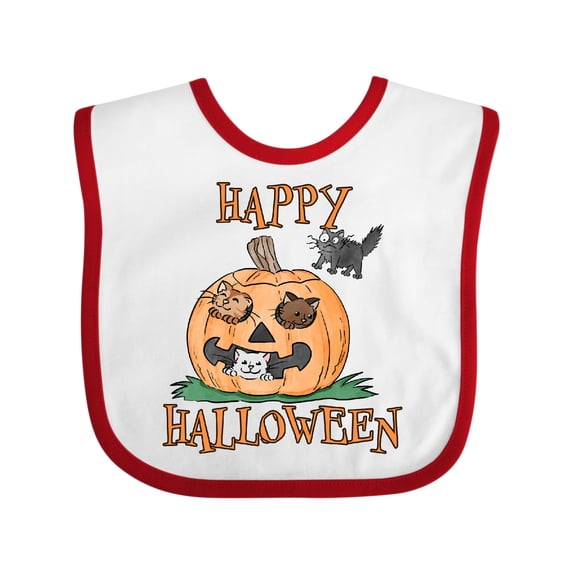 Inktastic Happy Halloween Kittens in a Pumpkin Boys or Girls Baby Bib