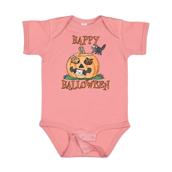Inktastic Happy Halloween Kittens in a Pumpkin Boys or Girls Baby Bodysuit