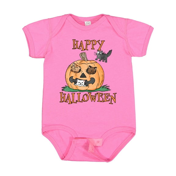 Inktastic Happy Halloween Kittens in a Pumpkin Boys or Girls Baby Bodysuit