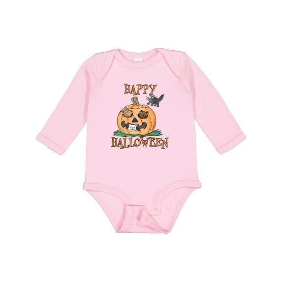 Inktastic Happy Halloween Kittens in a Pumpkin Boys or Girls Long Sleeve Baby Bodysuit