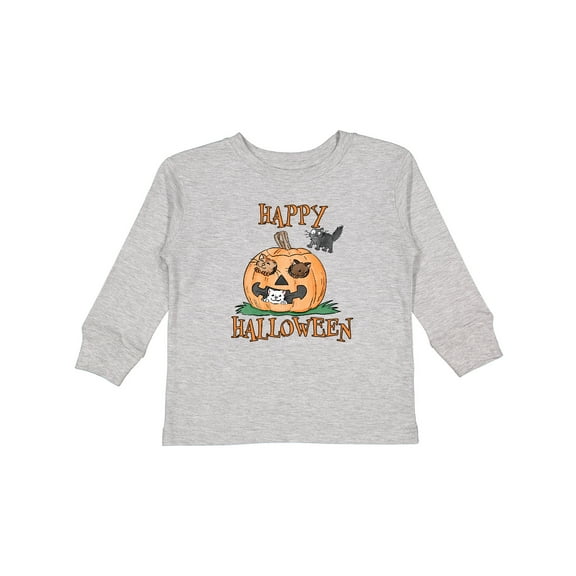 Inktastic Happy Halloween Kittens in a Pumpkin Boys or Girls Long Sleeve Toddler T-Shirt