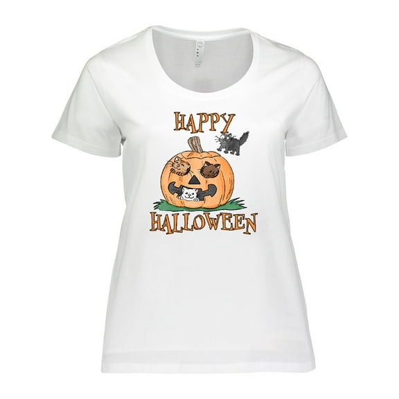 Inktastic Happy Halloween Kittens in a Pumpkin Women's Plus Size T-Shirt