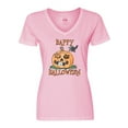 thumbnail image 1 of Inktastic Happy Halloween Kittens in a Pumpkin Women's V-Neck T-Shirt, 1 of 5