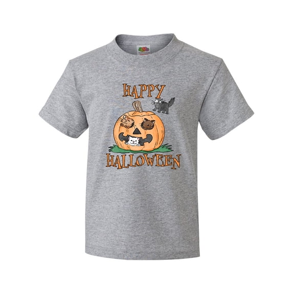 Inktastic Happy Halloween Kittens in a Pumpkin Youth T-Shirt