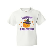 Inktastic Happy Halloween Pumpkin with Witch Hat and Stars Youth T-Shirt