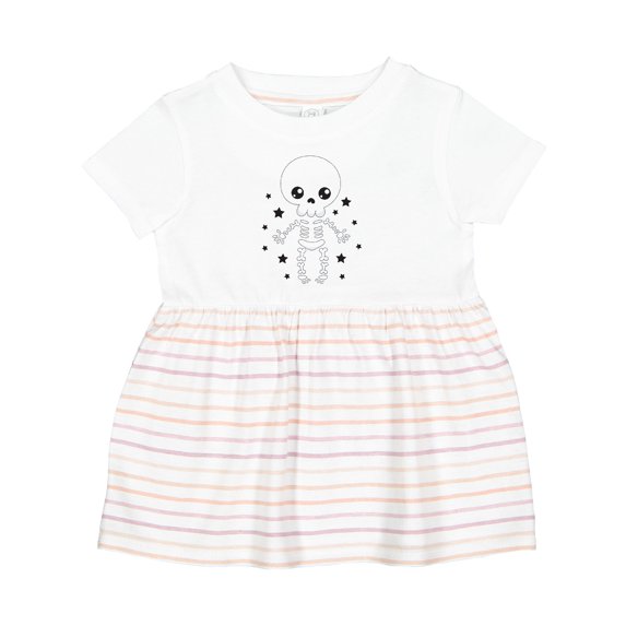 Inktastic Happy Halloween Spooky Skeleton and Stars Girls Baby Dress