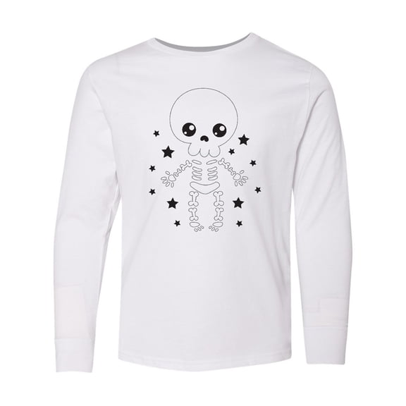 Inktastic Happy Halloween Spooky Skeleton and Stars Long Sleeve Youth T-Shirt