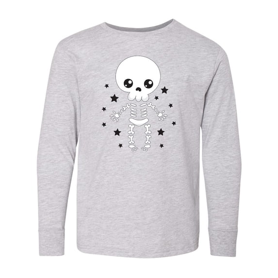 Inktastic Happy Halloween Spooky Skeleton and Stars Long Sleeve Youth T-Shirt