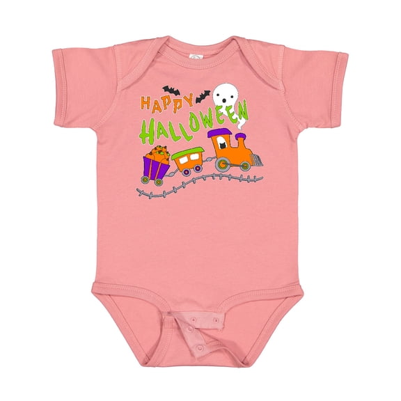 Inktastic Happy Halloween Train with Pumpkins, Bats, Cat,and Ghost Boys or Girls Baby Bodysuit