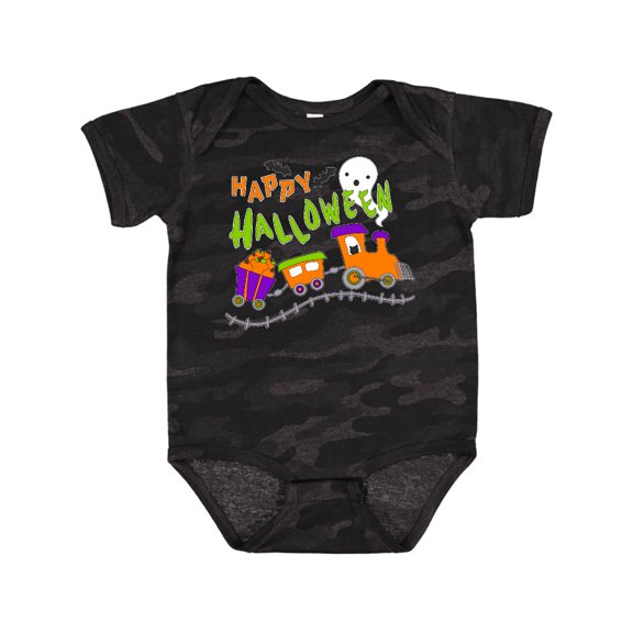 Inktastic Happy Halloween Train with Pumpkins, Bats, Cat,and Ghost Boys or Girls Baby Bodysuit
