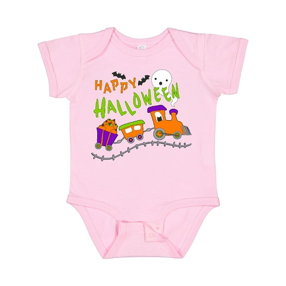 Inktastic Happy Halloween Train with Pumpkins, Bats, Cat,and Ghost Boys or Girls Baby Bodysuit