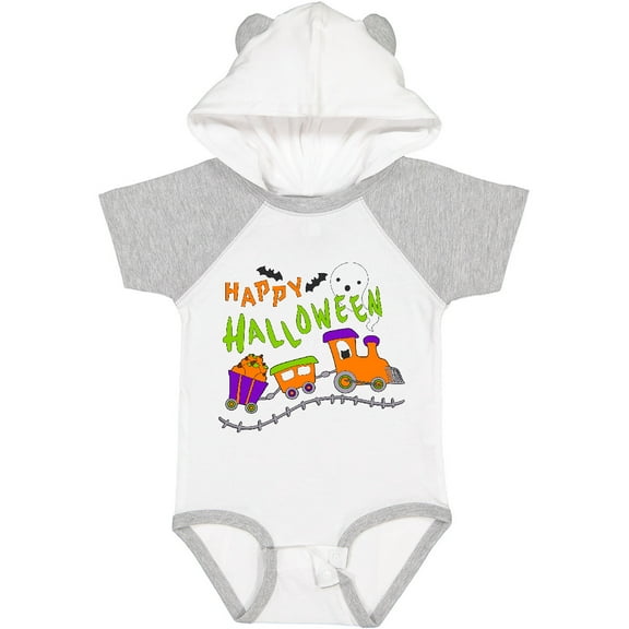 Inktastic Happy Halloween Train with Pumpkins, Bats, Cat,and Ghost Boys or Girls Baby Bodysuit