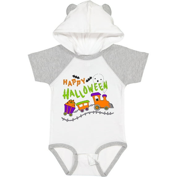 Inktastic Happy Halloween Train with Pumpkins, Bats, Cat,and Ghost Boys or Girls Baby Bodysuit