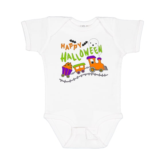 Inktastic Happy Halloween Train with Pumpkins, Bats, Cat,and Ghost Boys or Girls Baby Bodysuit