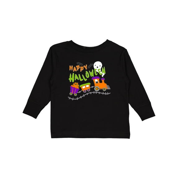 Inktastic Happy Halloween- Train with Pumpkins, Bats, Cat,and Ghost Boys or Girls Long Sleeve Toddler T-Shirt