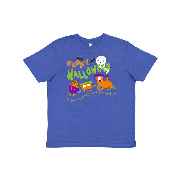 Inktastic Happy Halloween- Train with Pumpkins, Bats, Cat,and Ghost Youth T-Shirt