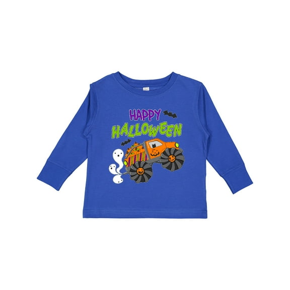 Inktastic Happy Halloween-monster Truck with Pumpkins, Bats, Cat,and Ghost Boys or Girls Long Sleeve Toddler T-Shirt