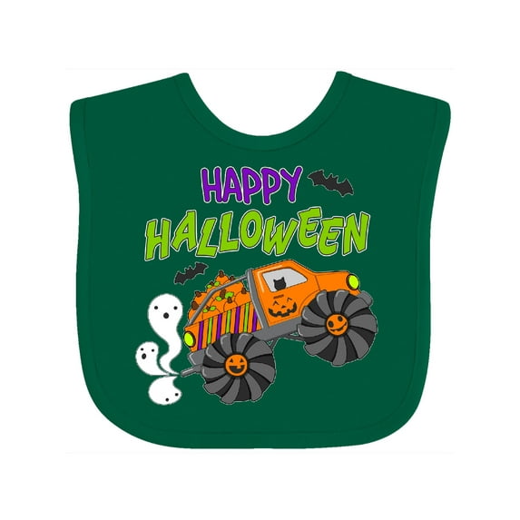 Inktastic Happy Halloween-monster truck with pumpkins, bats, cat,and ghost Boys or Girls Baby Bib