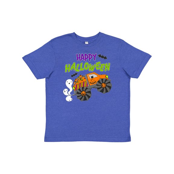 Inktastic Happy Halloween-monster truck with pumpkins, bats, cat,and ghost Youth T-Shirt