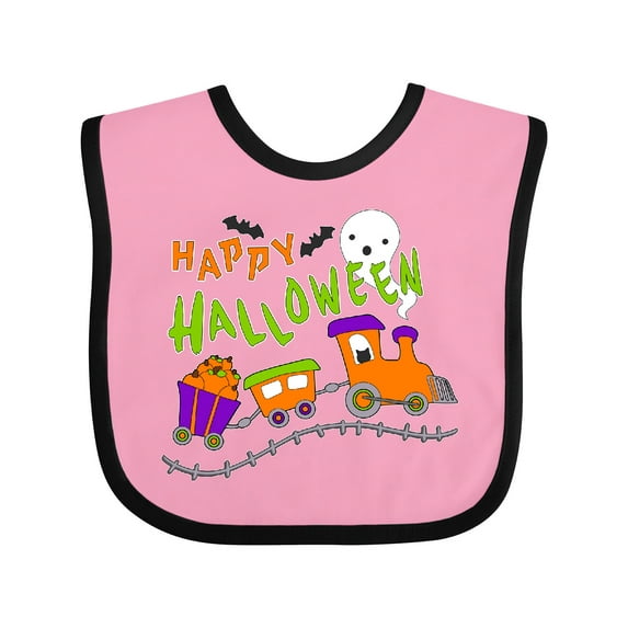 Inktastic Happy Halloween- train with pumpkins, bats, cat,and ghost Boys or Girls Baby Bib