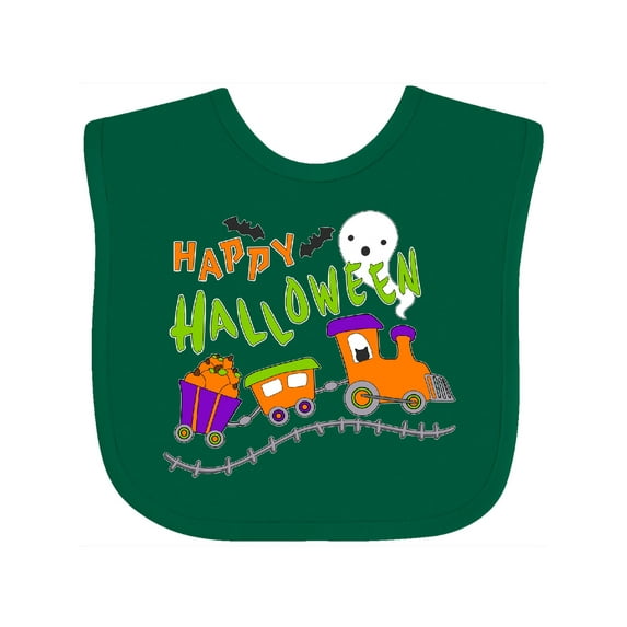 Inktastic Happy Halloween- train with pumpkins, bats, cat,and ghost Boys or Girls Baby Bib