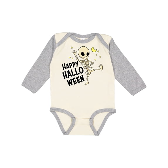 Inktastic Happy Halloween with Dancing Skeleton Boys or Girls Long Sleeve Baby Bodysuit