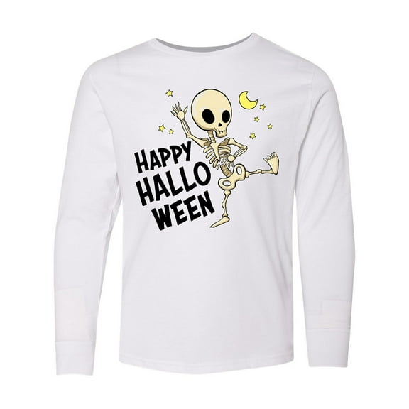 Inktastic Happy Halloween with Dancing Skeleton Long Sleeve Youth T-Shirt
