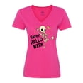 thumbnail image 1 of Inktastic Happy Halloween with Dancing Skeleton Women's V-Neck T-Shirt, 1 of 5