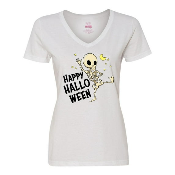 Inktastic Happy Halloween with Dancing Skeleton Women's V-Neck T-Shirt
