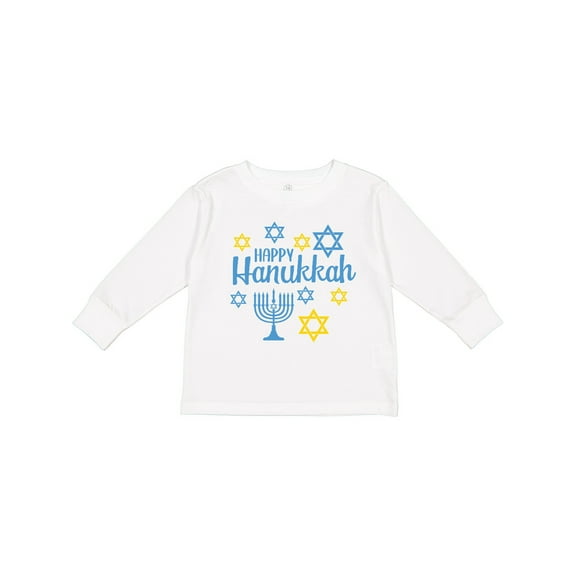 Inktastic Happy Hannukkah with Star and Menorah Boys or Girls Long Sleeve Toddler T-Shirt