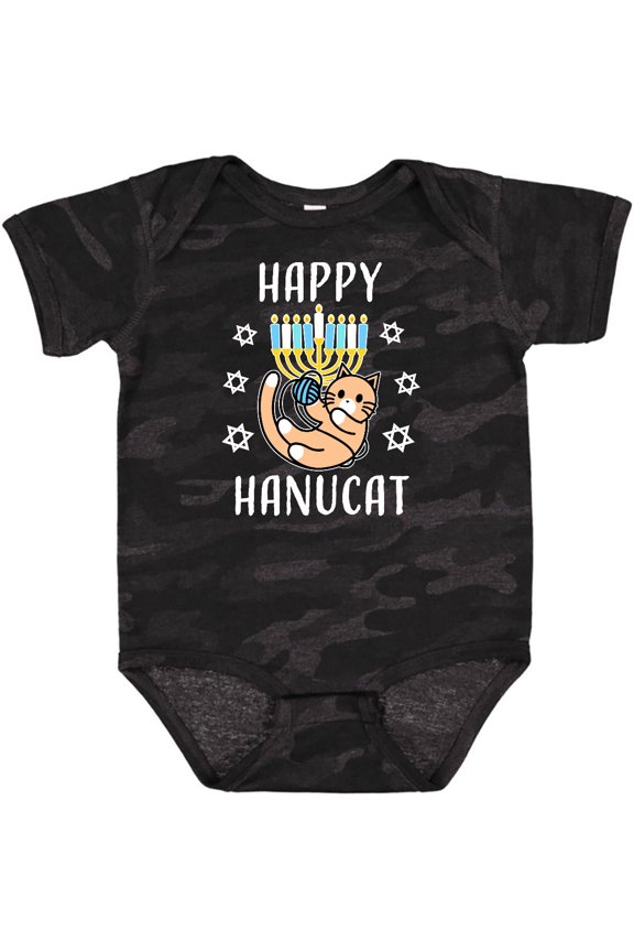 Happy Hanucat with Menorah Boys or Girls Baby Bodysuit
