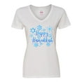 thumbnail image 1 of Inktastic Happy Hanukkah Blue Stars of David and Snowflakes Women's V-Neck T-Shirt, 1 of 5