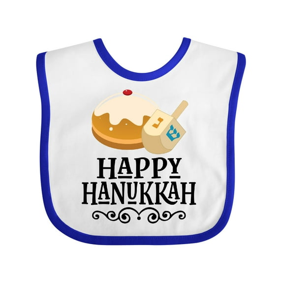 Inktastic Happy Hanukkah Dreidel Donut Boys or Girls Baby Bib
