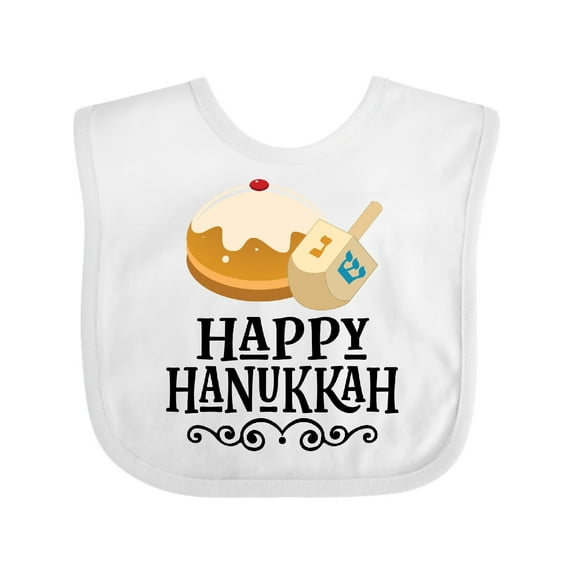 Inktastic Happy Hanukkah Dreidel Donut Boys or Girls Baby Bib