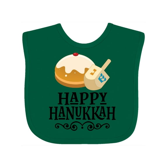 Inktastic Happy Hanukkah Dreidel Donut Boys or Girls Baby Bib