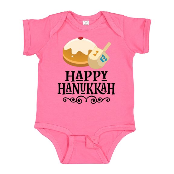 Inktastic Happy Hanukkah Dreidel Donut Boys or Girls Baby Bodysuit