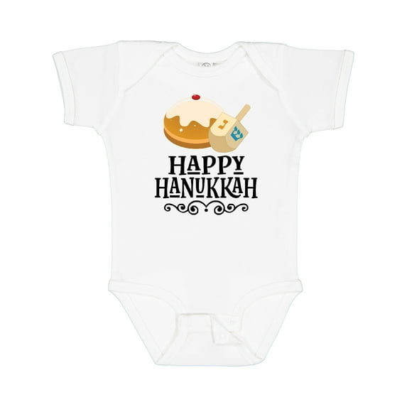 Inktastic Happy Hanukkah Dreidel Donut Boys or Girls Baby Bodysuit