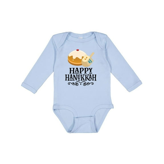 Inktastic Happy Hanukkah Dreidel Donut Boys or Girls Long Sleeve Baby Bodysuit