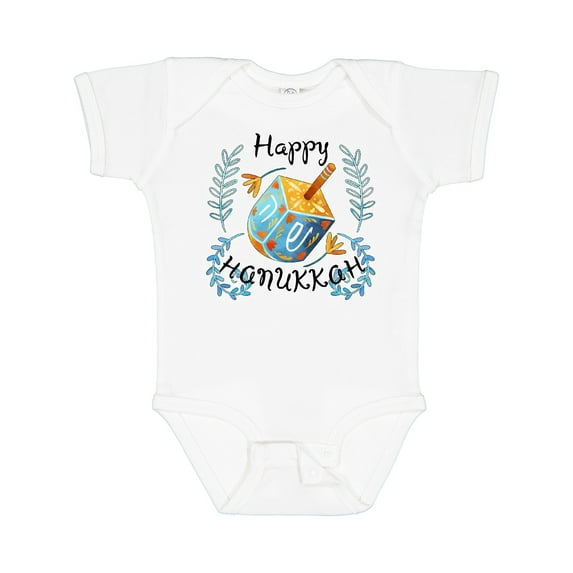 Inktastic Happy Hanukkah Dreidel and Laurels Boys or Girls Baby Bodysuit