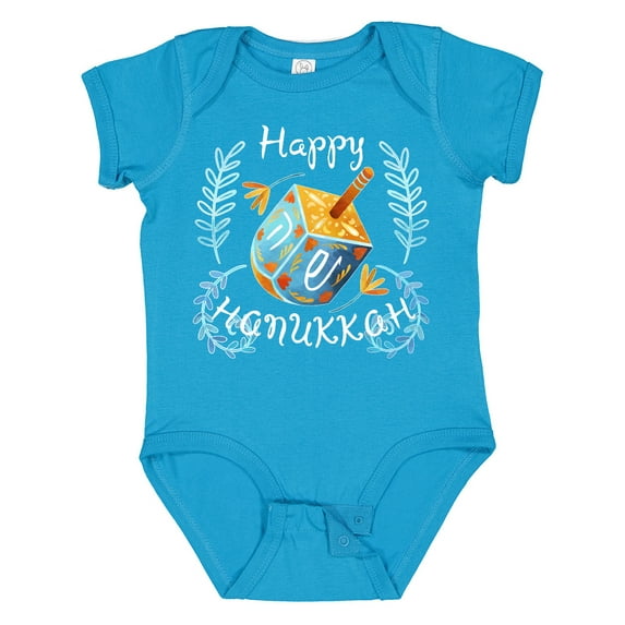 Inktastic Happy Hanukkah Dreidel and Laurels Boys or Girls Baby Bodysuit