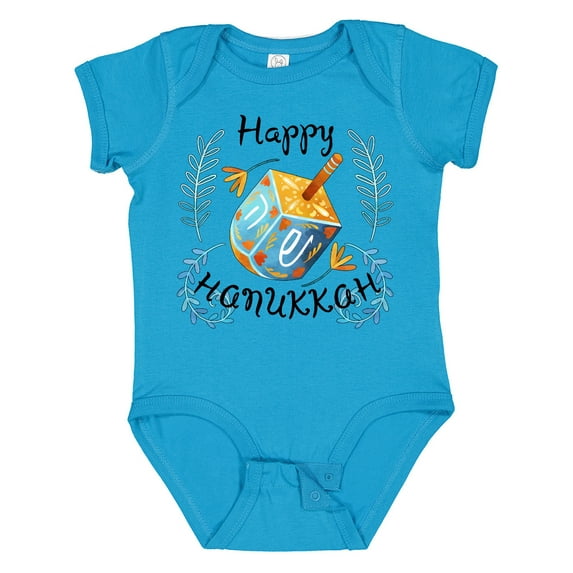 Inktastic Happy Hanukkah Dreidel and Laurels Boys or Girls Baby Bodysuit