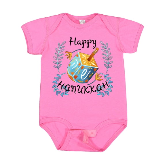 Inktastic Happy Hanukkah Dreidel and Laurels Boys or Girls Baby Bodysuit
