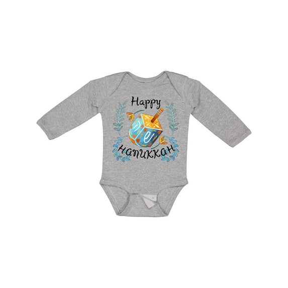 Inktastic Happy Hanukkah Dreidel and Laurels Boys or Girls Long Sleeve Baby Bodysuit