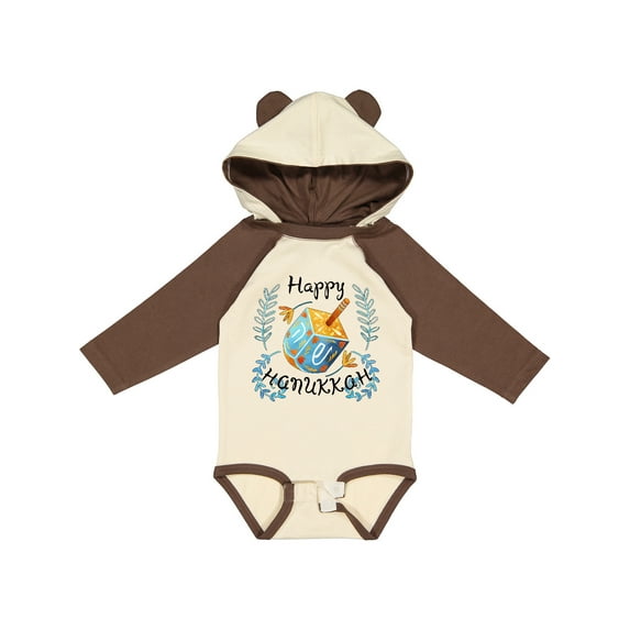 Inktastic Happy Hanukkah Dreidel and Laurels Boys or Girls Long Sleeve Baby Bodysuit